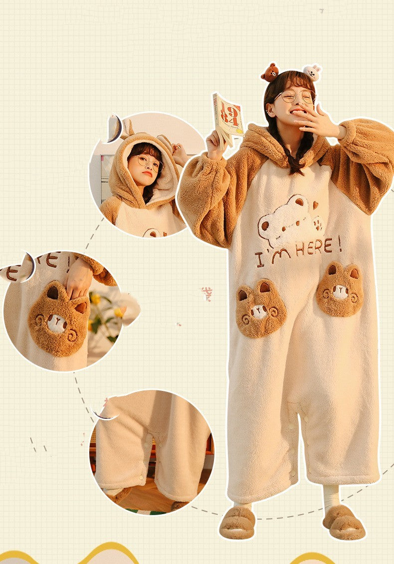 One Piece Pajamas Women's Coral Wool In Winter