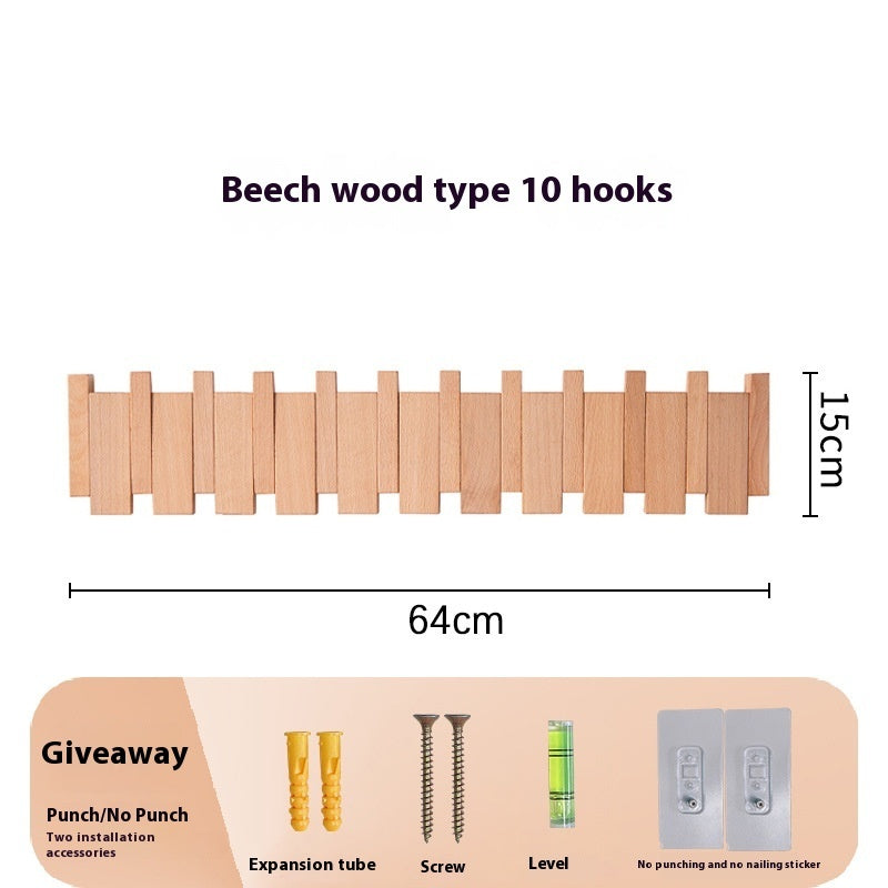 Clothes Hook Wall-mounted Entrance Hallway Hanger Punch-free Solid Wood Creative Keys Clothes