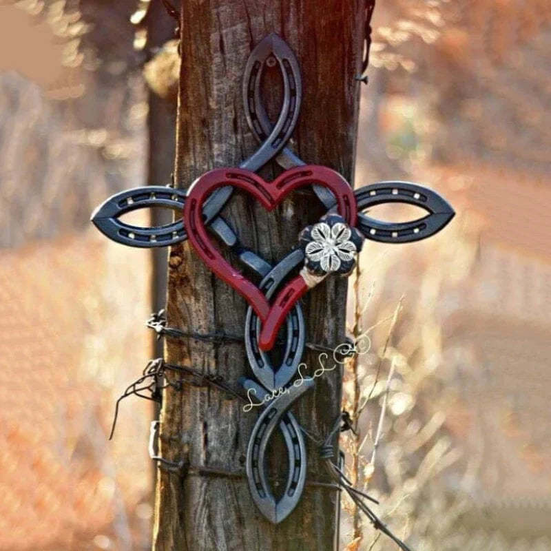 Love Natural Horsehsoe With Heart Horseshoe Cross