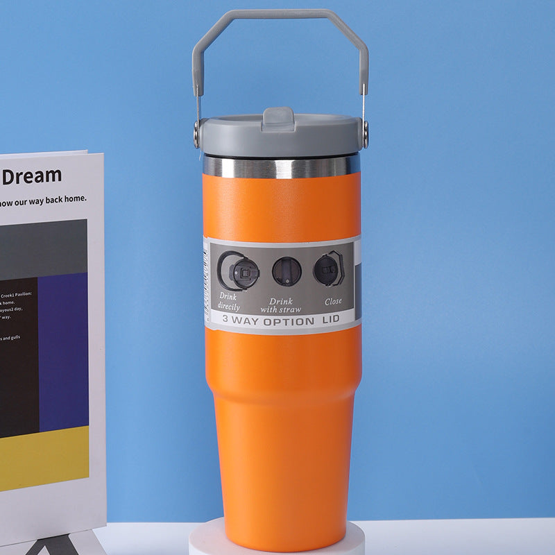 Stainless Steel Travel Cup Double Drinking Straw Cold Insulation Cup