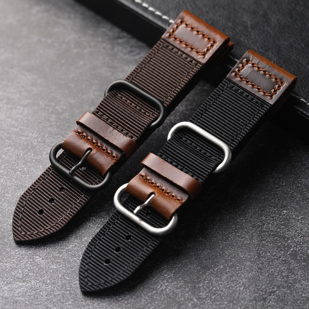 Handmade Double Layer Nylon Watchband Fit Genuine Leather Wear-resisting