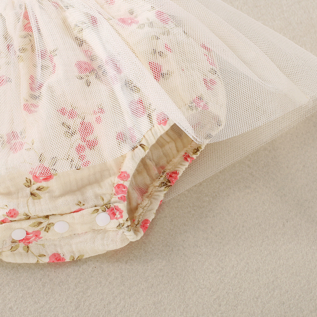 Baby Girl Flower Print Sling Triangle Rompers Tulle Skirt