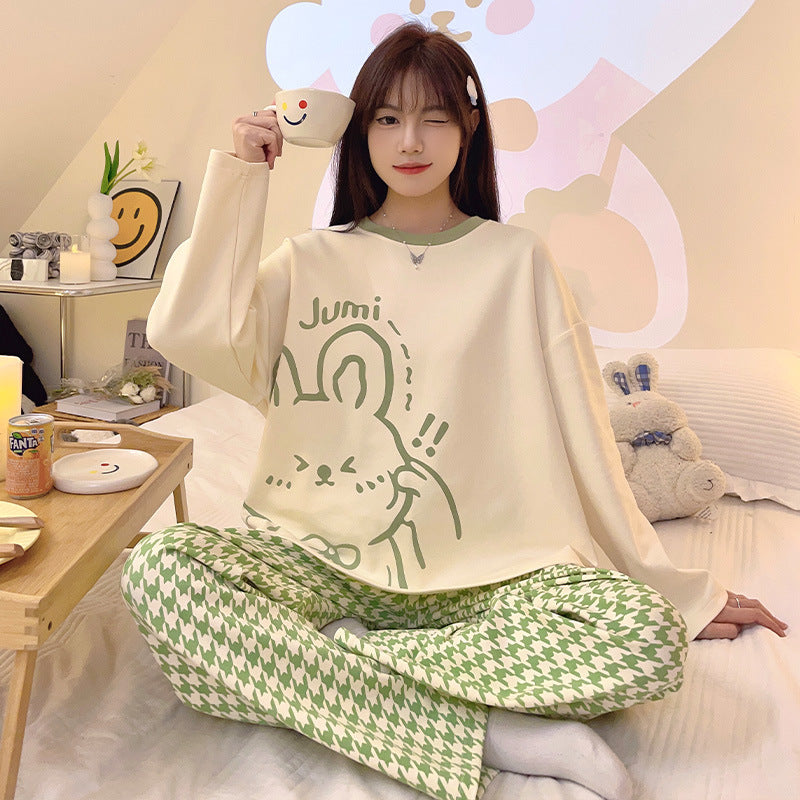 Women's Fashion Casual Printing Long-sleeved Trousers Homewear Suit