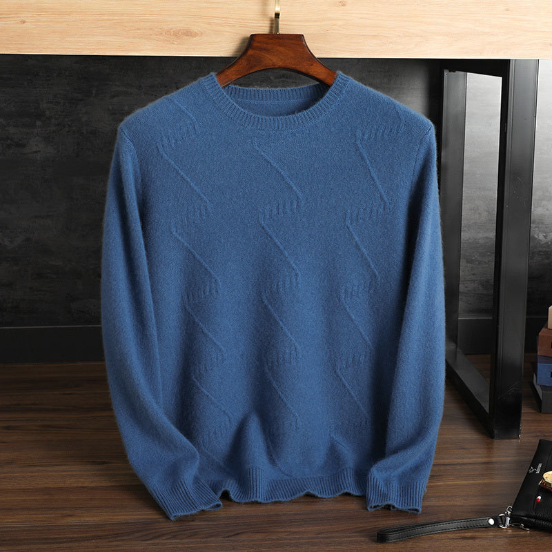 Pure Cashmere Sweater Men's Round Neck Jacquard Pullover Sweater