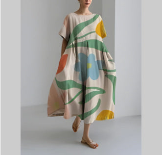 Digital Printing Small Chrysanthemum Women's Short-sleeved Dress