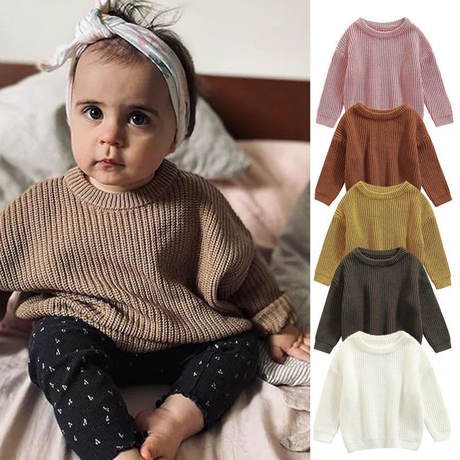Infant Toddler Cotton Knitted Round Neck Base Sweater