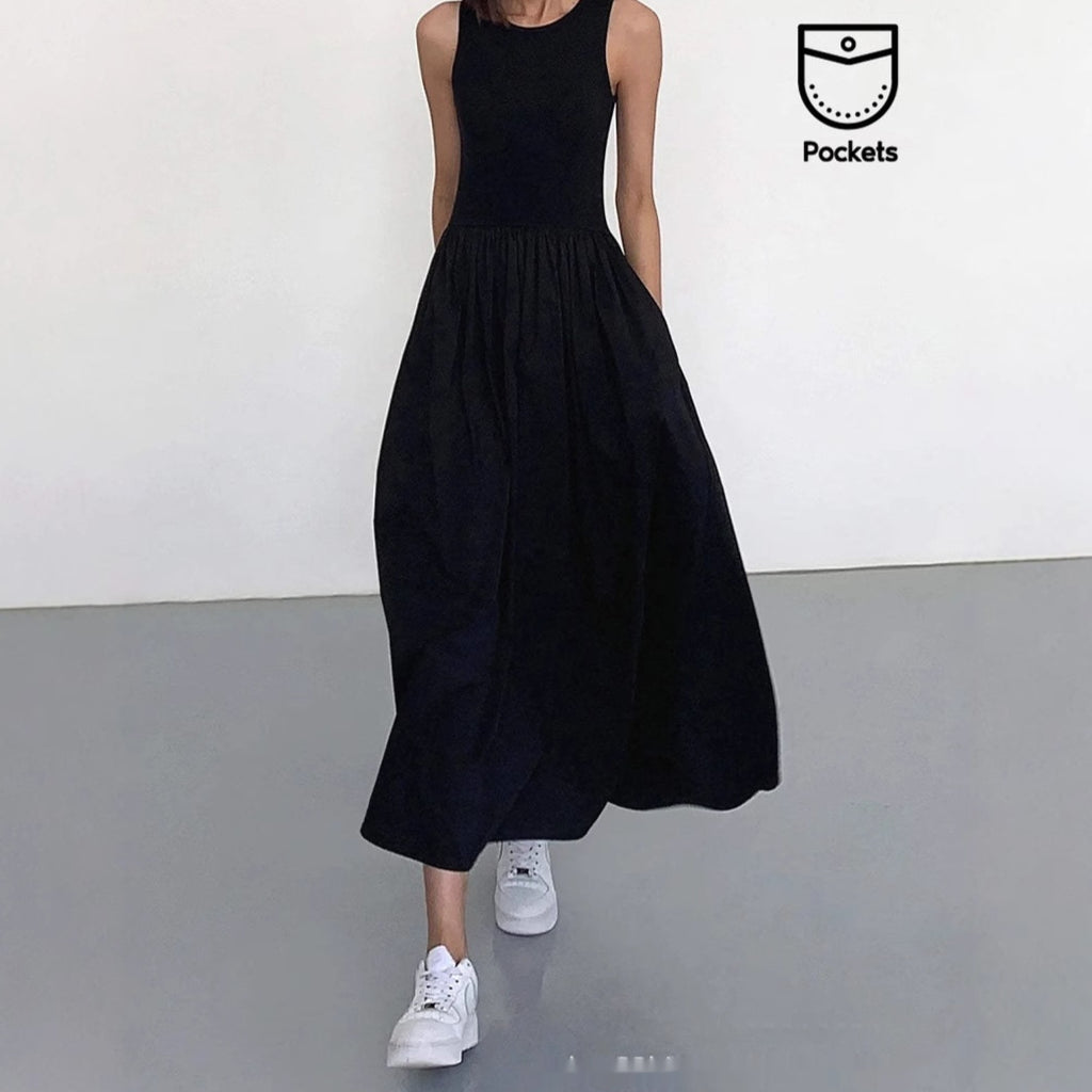 Long Patch Sleeveless Summer Dress Women's Design Slim Fit Long Skirt