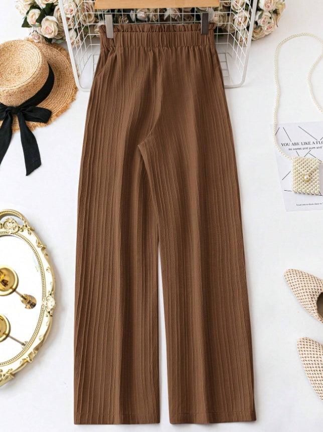 Women's Casual Solid Color Straight Wide-Leg Pants With Belt