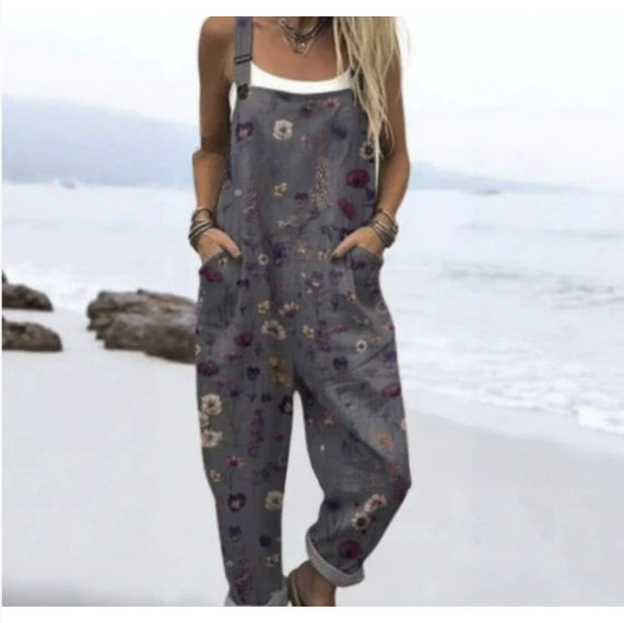 Women's Vintage Print Jumpsuit Loose Sleeveless Design Sexy