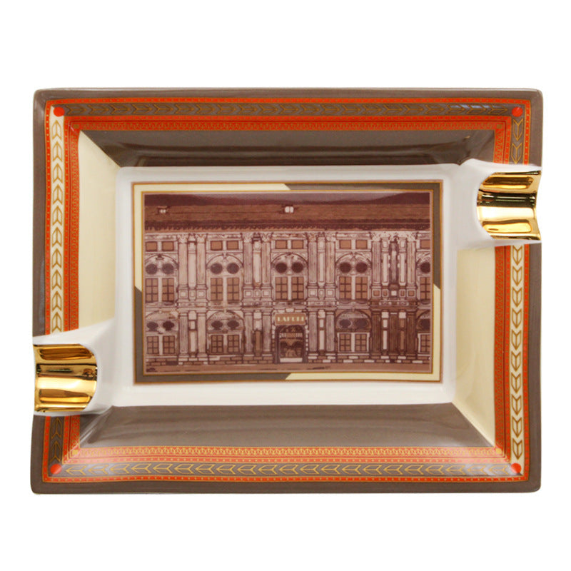 Fashion Creative Large Capacity Square Painted Ceramic Cigar Ashtray