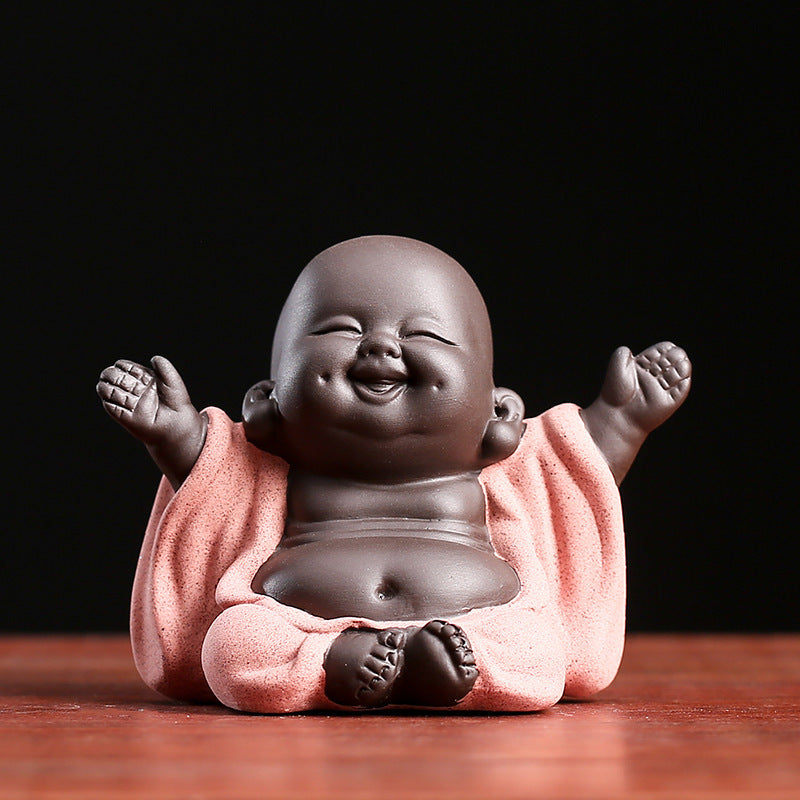 Big Belly Maitreya Buddha Tea Ornaments Small Ornaments Fortune Purple Sand Flower Pots Desk Decorations
