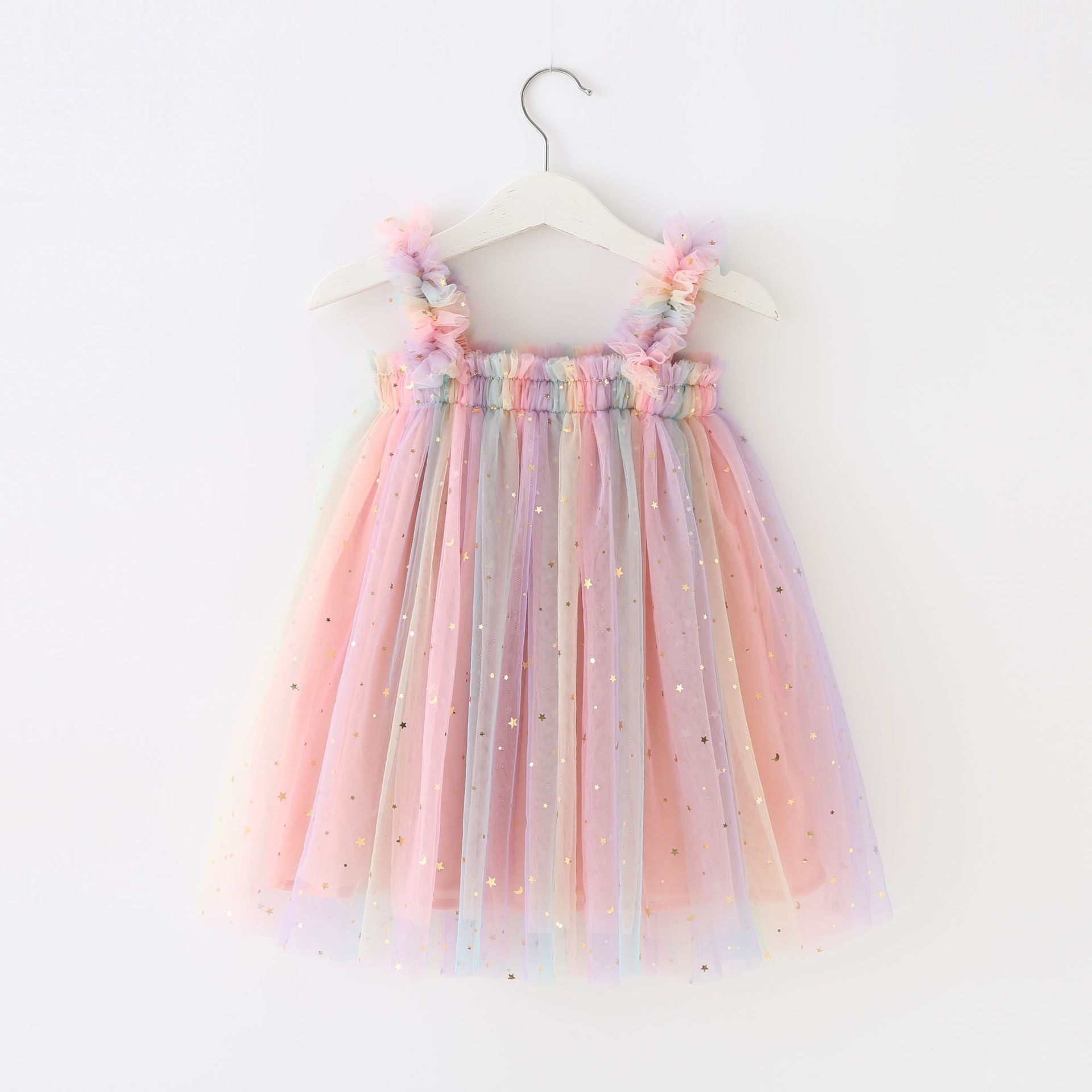 Sequined XINGX Rainbow Suspender Skirt Tulle Skirt