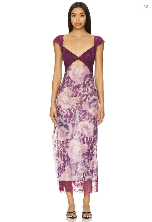 Shoulder Strap Stitching Slit Color Length Dress