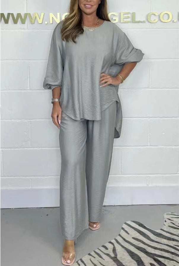 Acetate Satin Long Wide-leg Pants Dovetail Suit