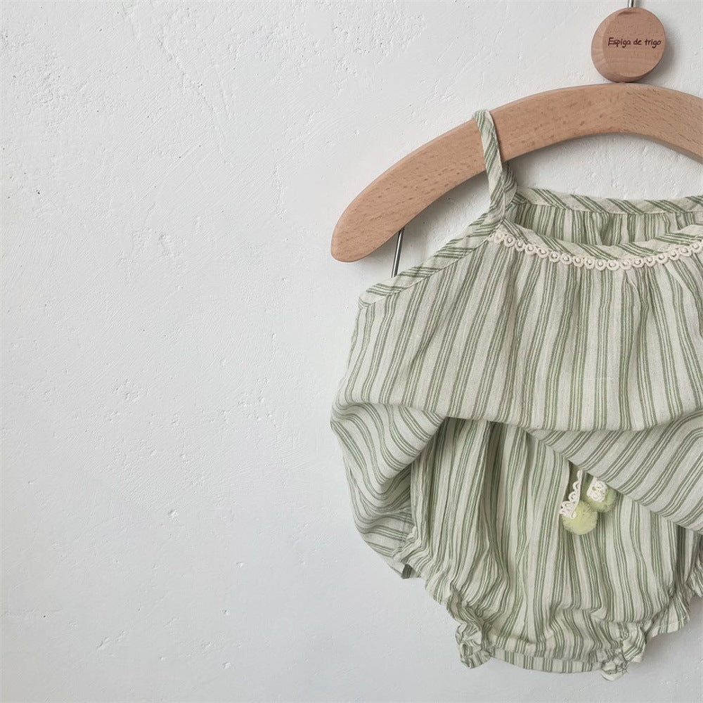 Striped Spaghetti Straps Shorts Suit Baby Girl Two-piece Suit Suit