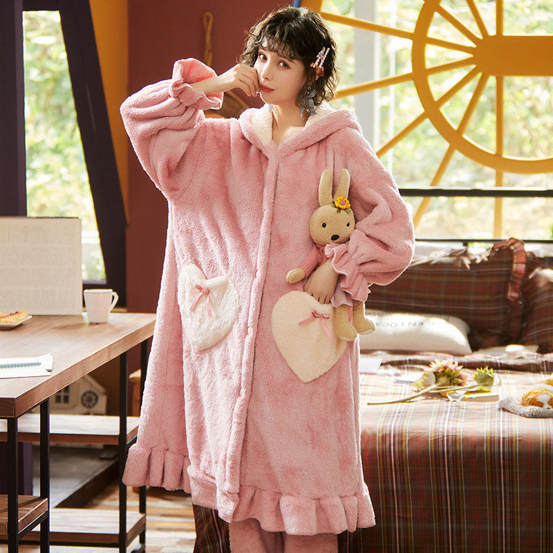 Winter thick cute coral fleece nightdress
