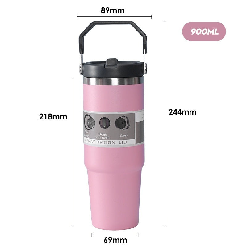 Stainless Steel Travel Cup Double Drinking Straw Cold Insulation Cup