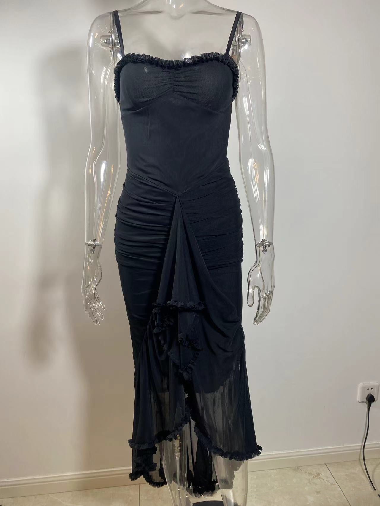 Women's Casual Simple Suspender Lace Long Dress