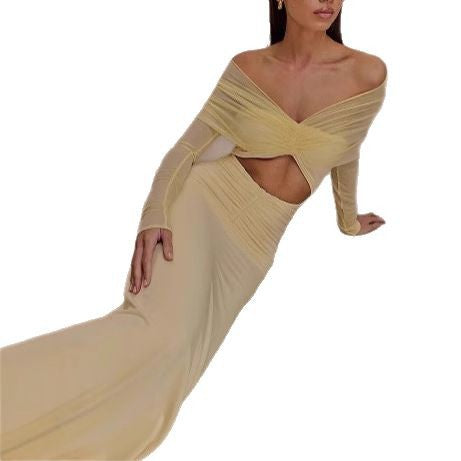 Fashion Mesh Pleated Hollow Out Stitching