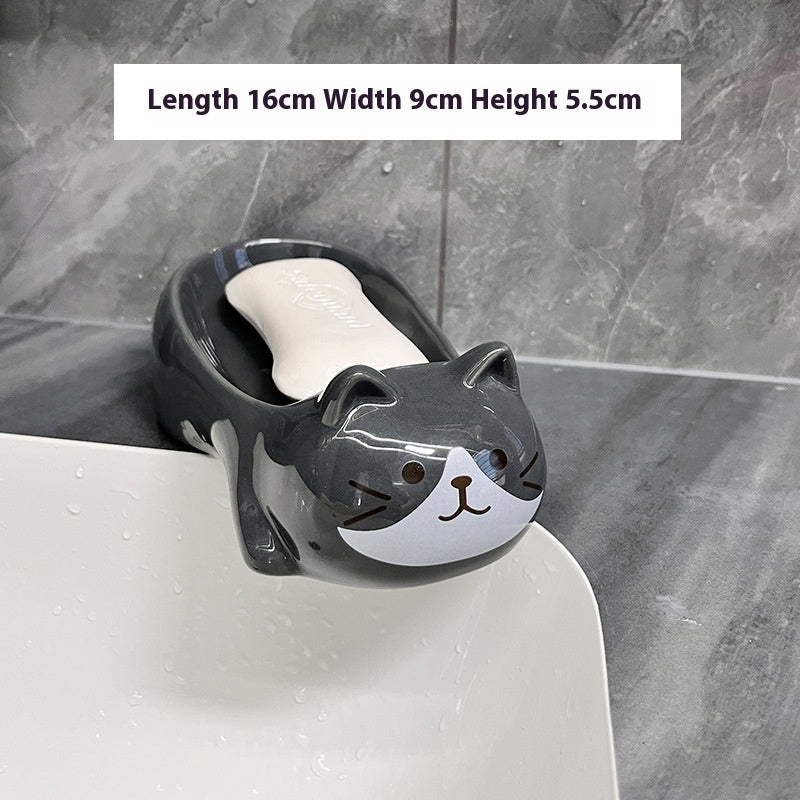 Japanese-style Sanhua Cat Ceramic Cat Soap Dish Bathroom