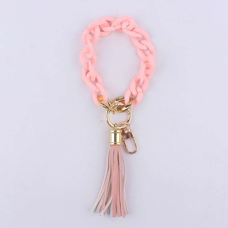Leather Tassel Acrylic Bracelet Keychain