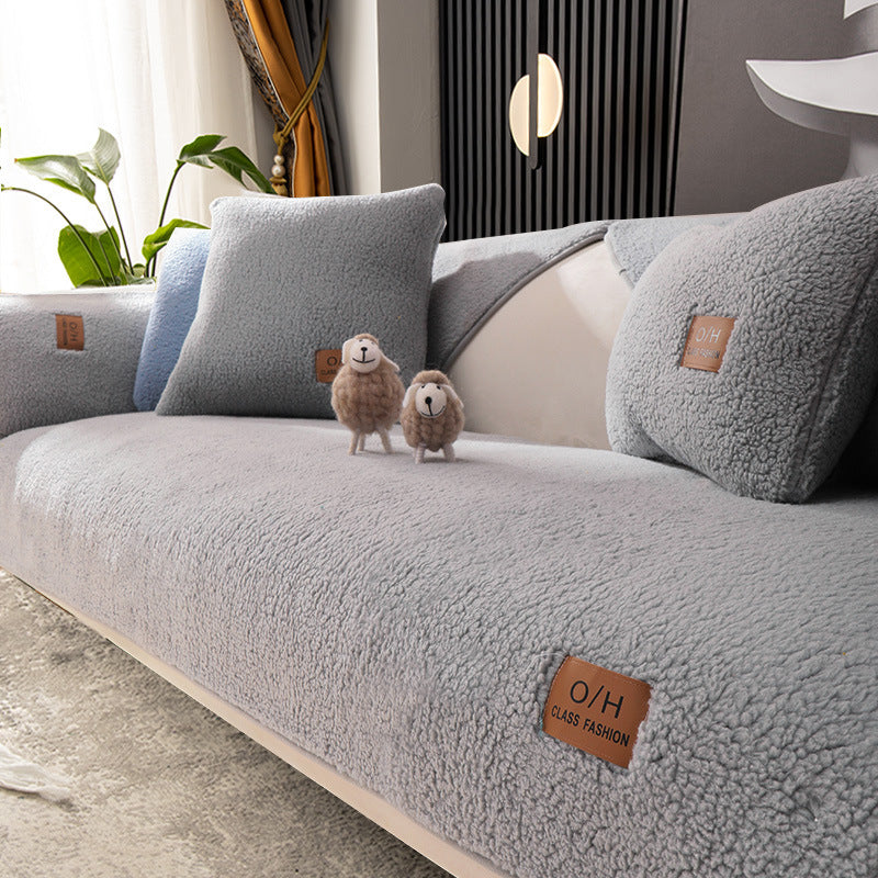 Non-slip Solid Color Simple Modern Autumn And Winter Plush Sofa Cover