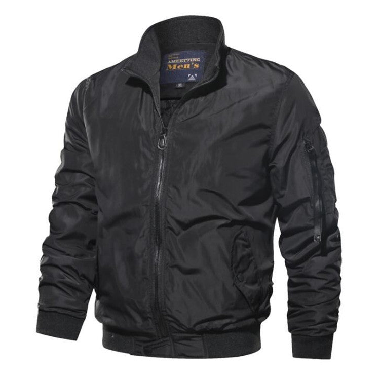 Casual solid color stand-up collar flight jacket