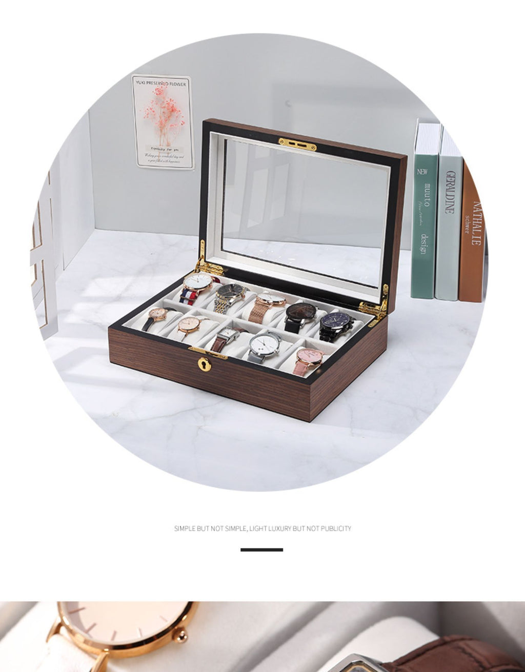 Light luxury wooden watch storage box with large capacity