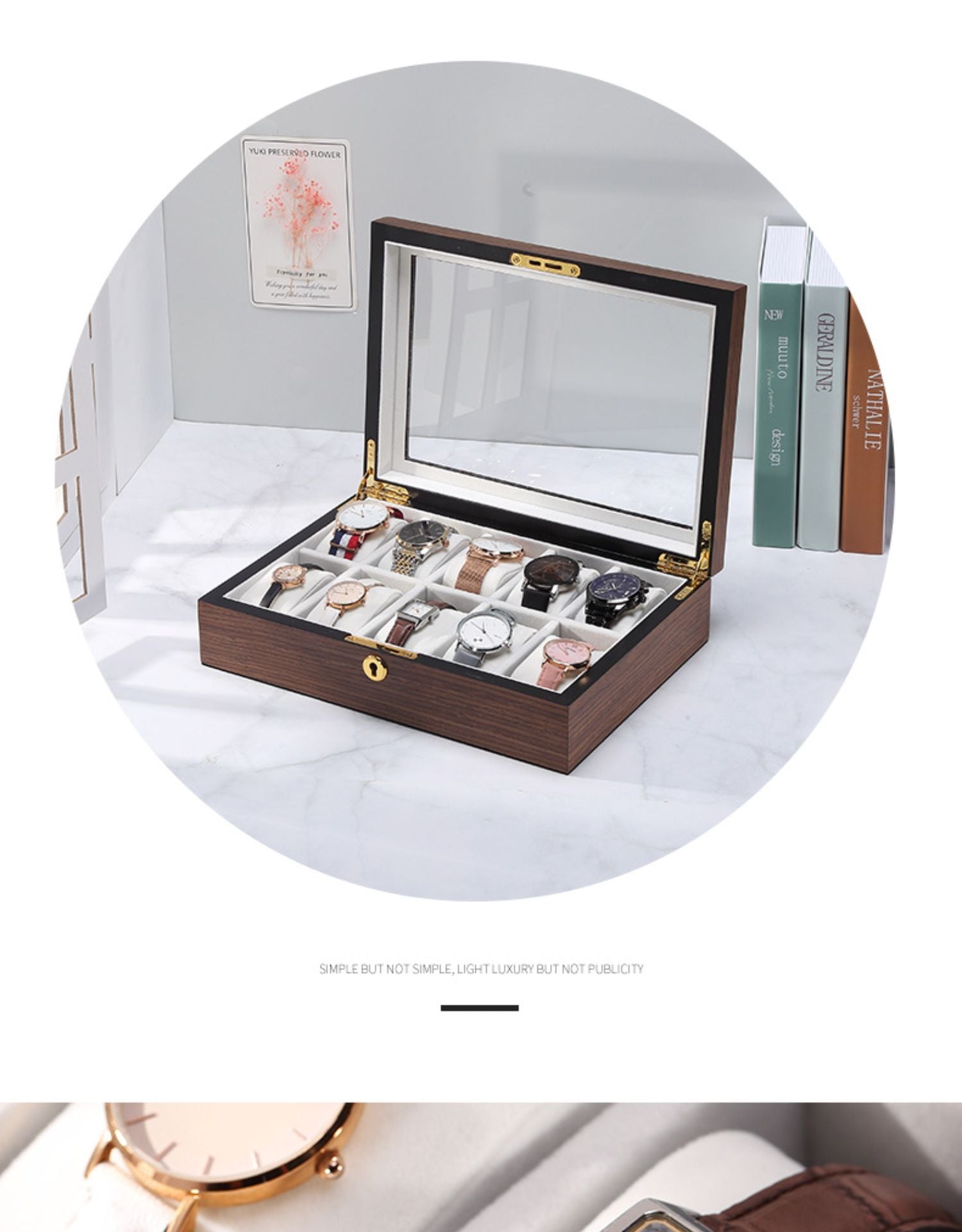 Light luxury wooden watch storage box with large capacity