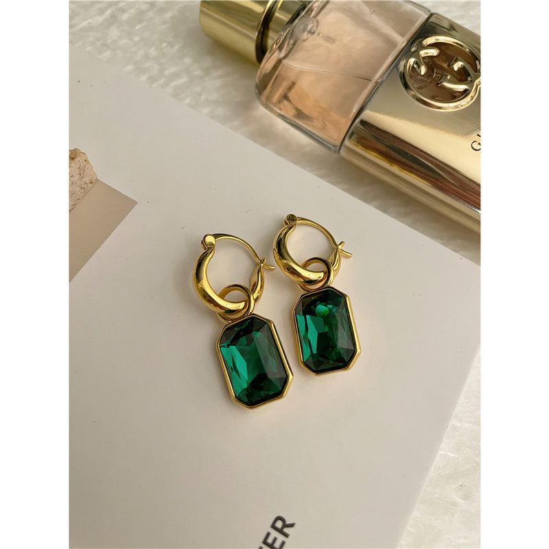 French Pastoral Vintage Antique Brass Color Stone Earrings Women