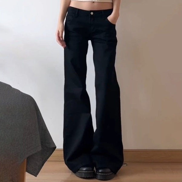 Women's Black Low Waist Wide Leg Jeans