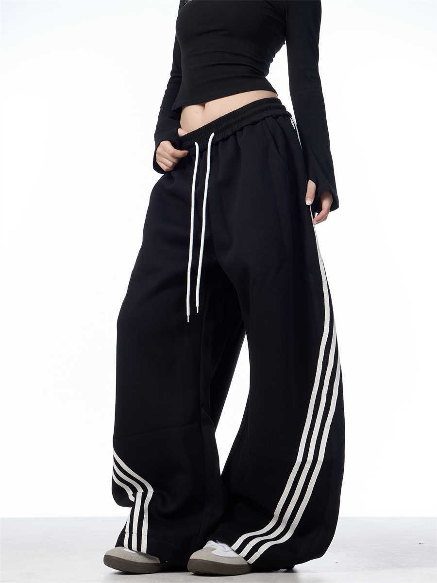 Striped Lace-up Machete Casual Pants Loose Wide-leg Pants