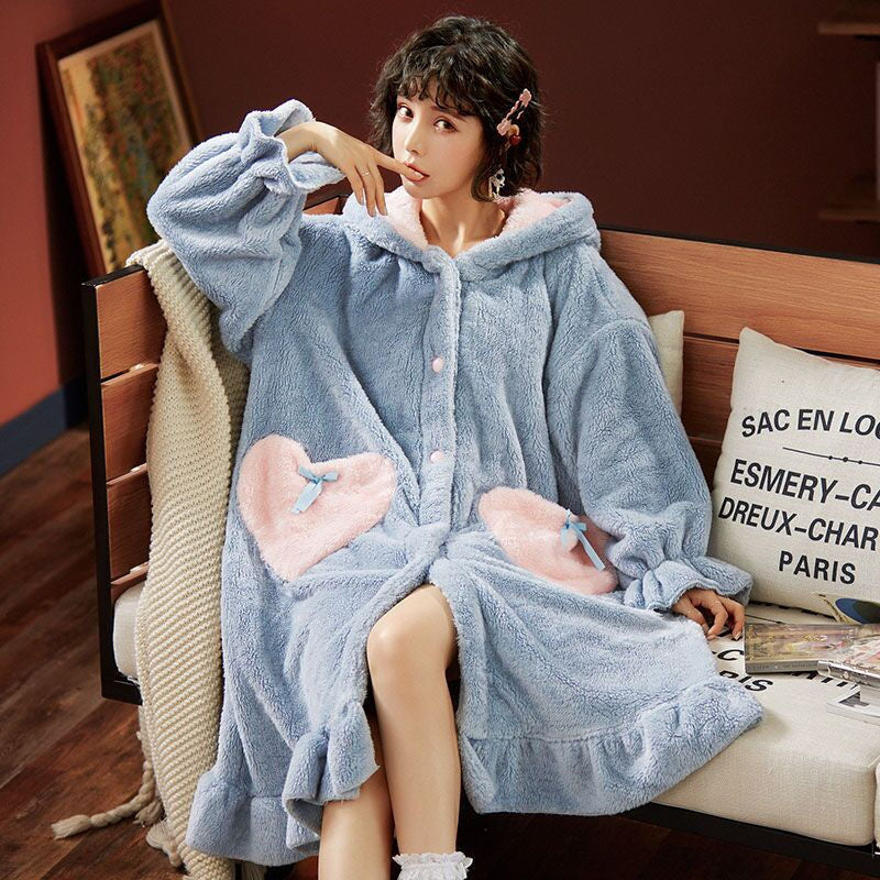 Winter thick cute coral fleece nightdress