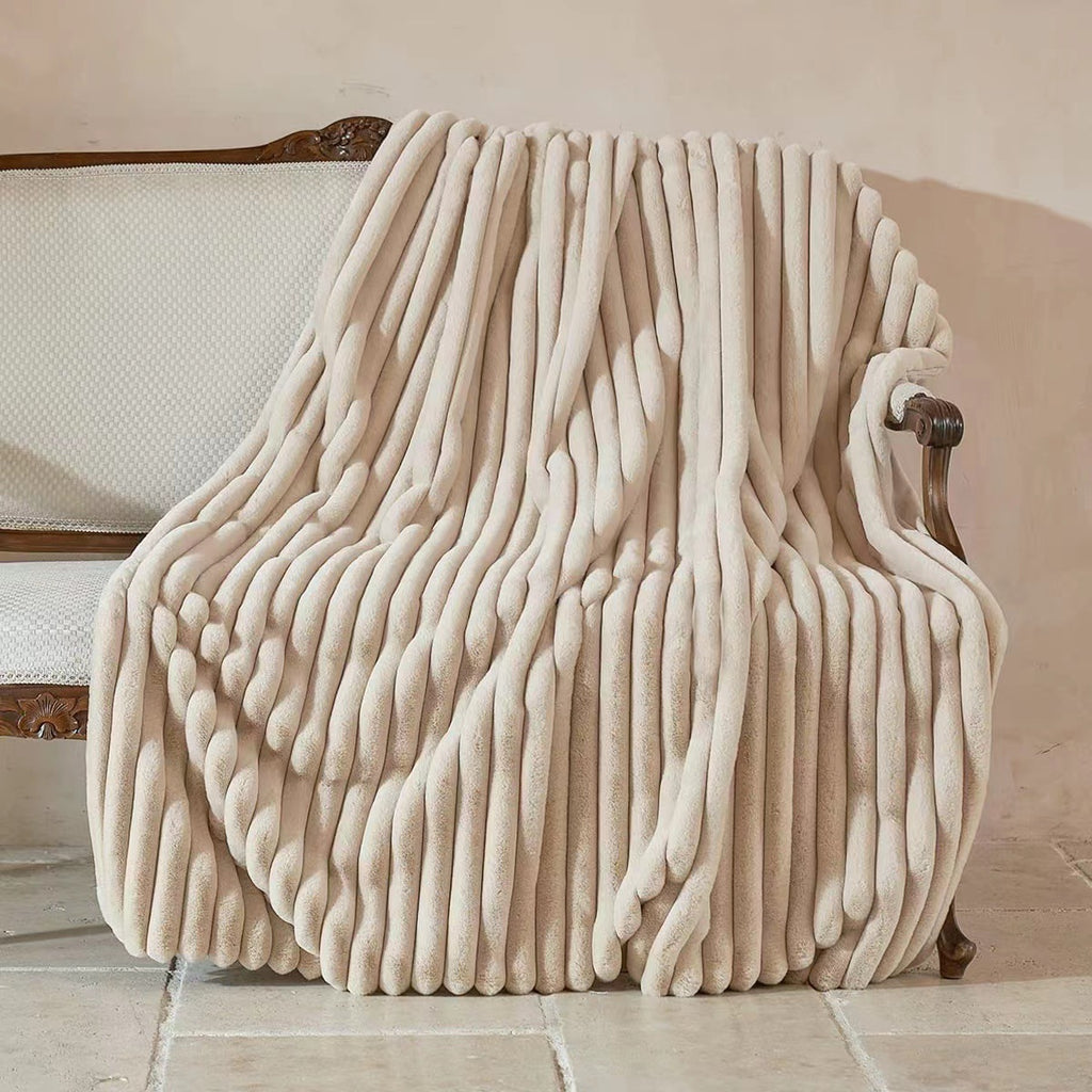 Striped Jacquard Rabbit Fur Blanket