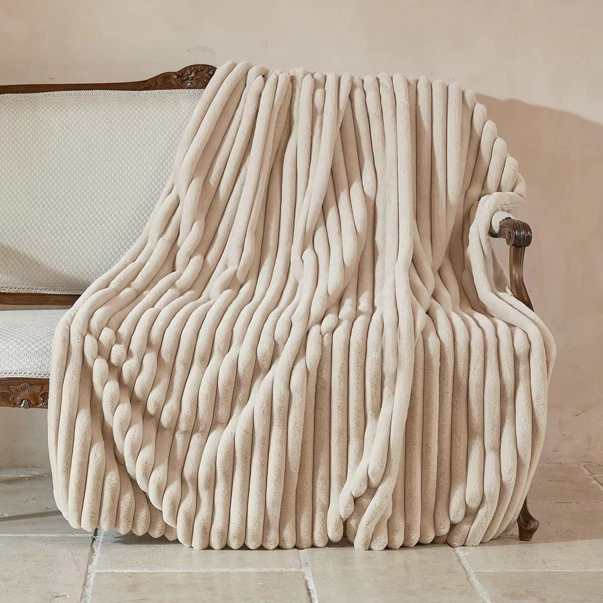 Striped Jacquard Rabbit Fur Blanket