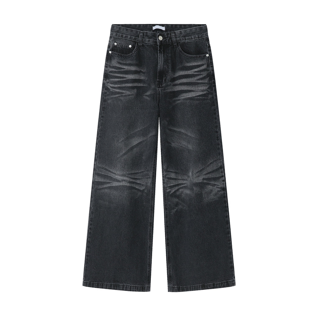 Casual Denim Trousers Loose Wide Leg Korean Style Retro Black