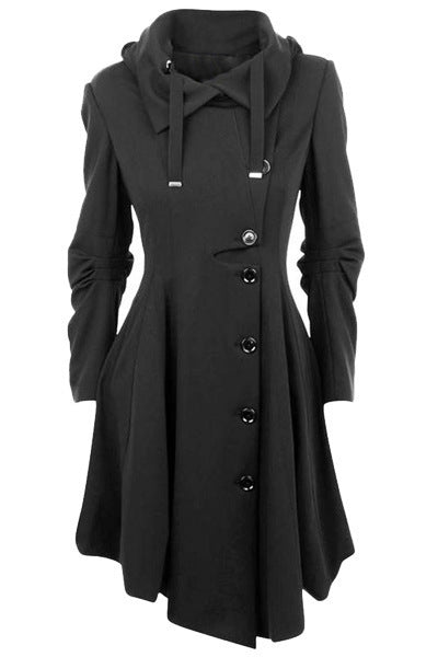 Asymmetric Black Coat Stand Collar Long Sleeve