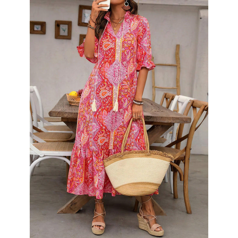 European And American Leisure Paisley Print Dress
