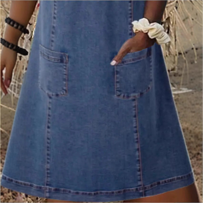 Women's V-neck Pleated Short-sleeved Dress