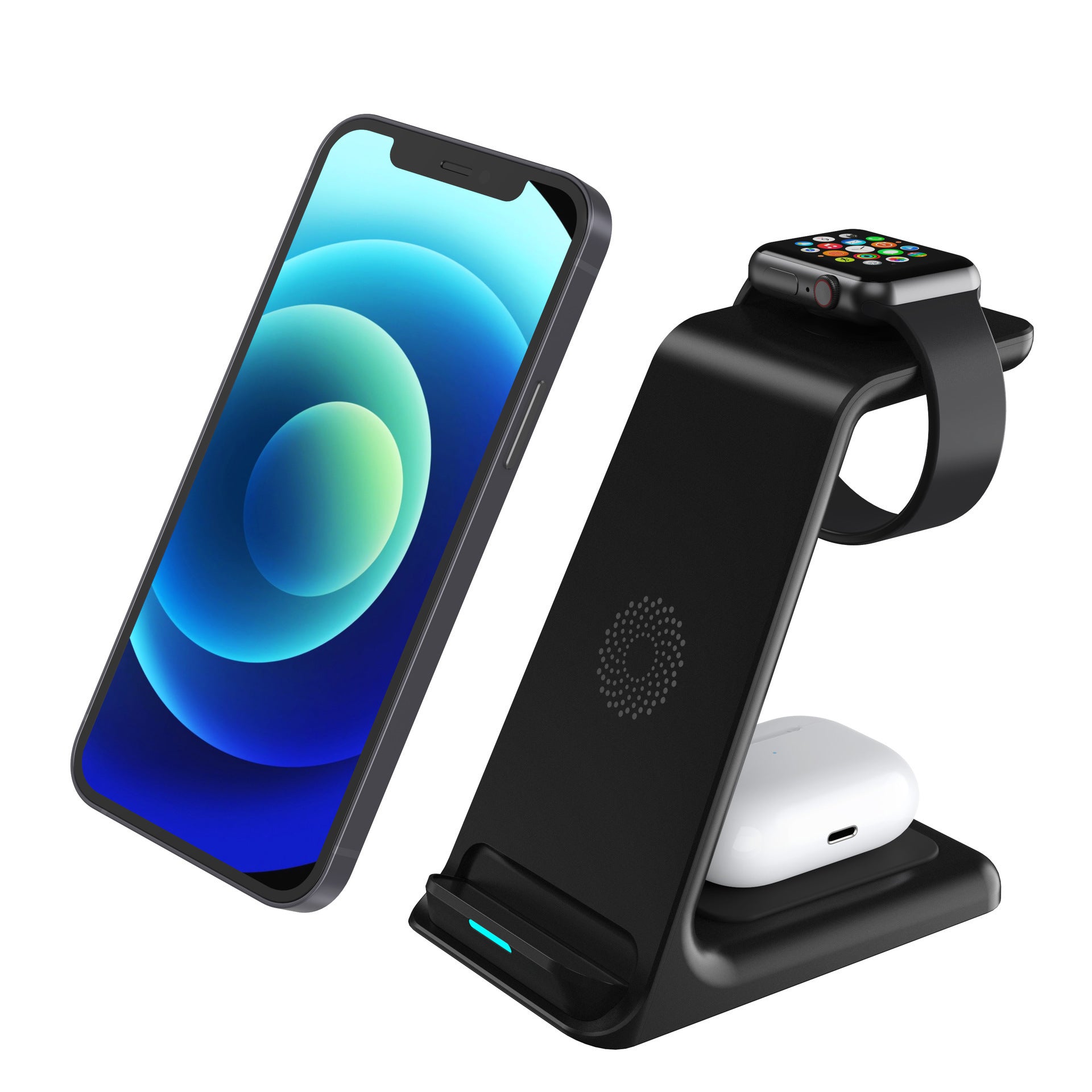 Vertical Three-in-one Wireless Charger 15W Fast Charging Dual-coil Desktop Stand