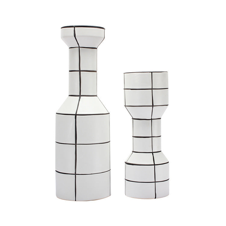 Modern Simple Nordic Creative Home White Ceramic Vase Fashion Stripe Handicraft Ornament Home Decoration