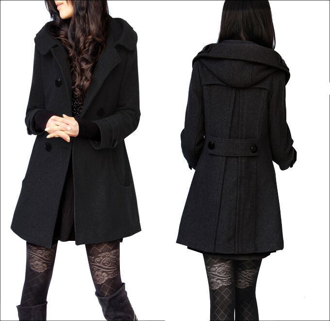 Ladies double breasted hooded coat