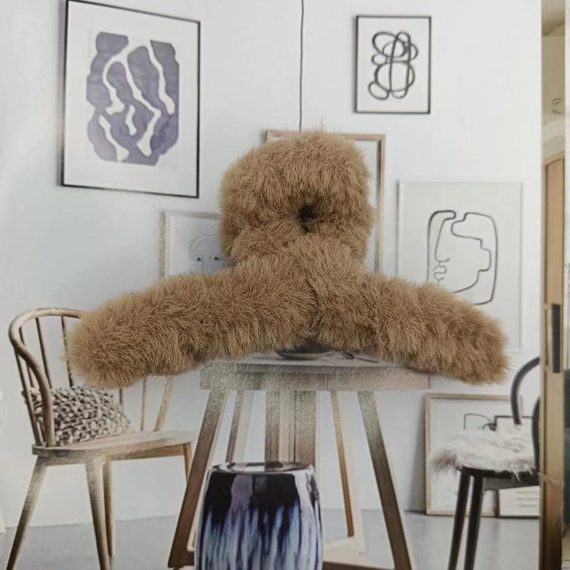 Korean Style Solid Color Plush Shark Clip Headdress