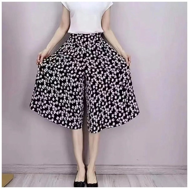 Slim And Casual High Waisted Printed Wide Leg Capris