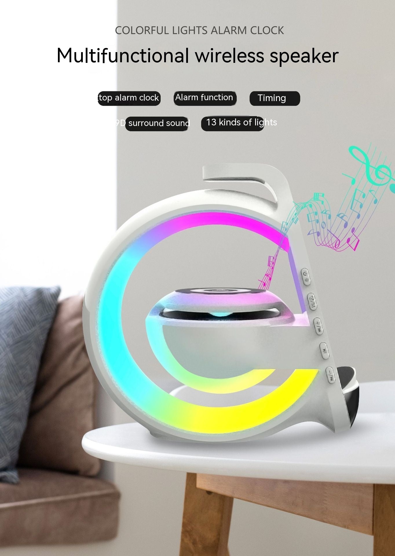Bluetooth Speaker with Wireless Charger and Alarm Clock