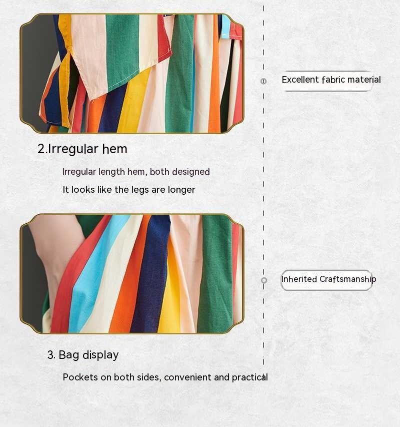 Loose Artistic Color Stripes Irregular Shirt Big Hem Skirt Two-piece Set