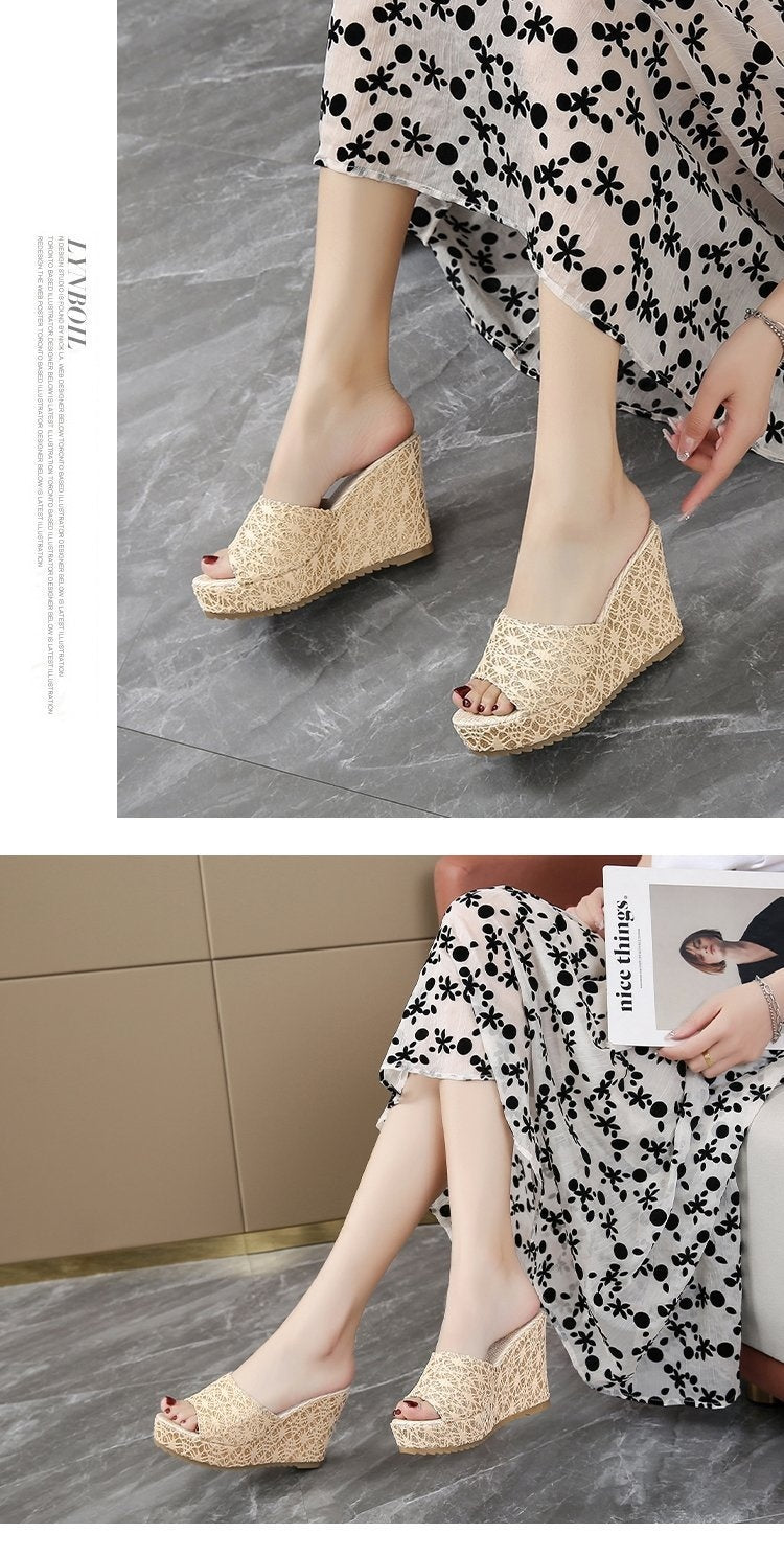European And American Peep-toe Slippers Wedge Platform Platform
