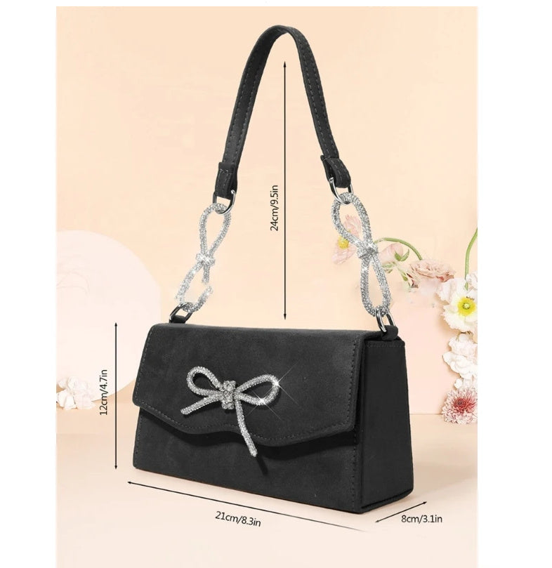 Shiny Bow Rhinestone Women Bag High-grade French Style