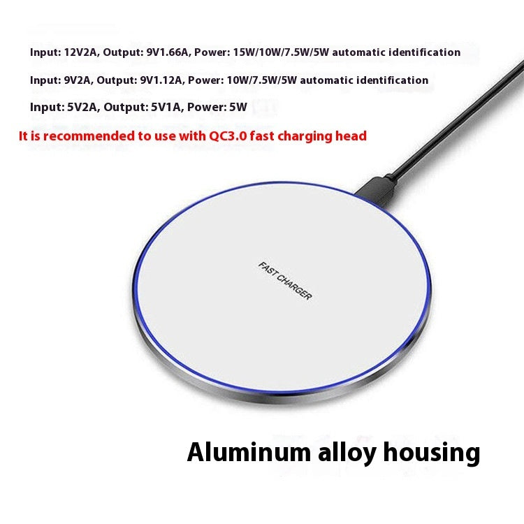 Aluminum Alloy Round QI15W Wireless Charger For