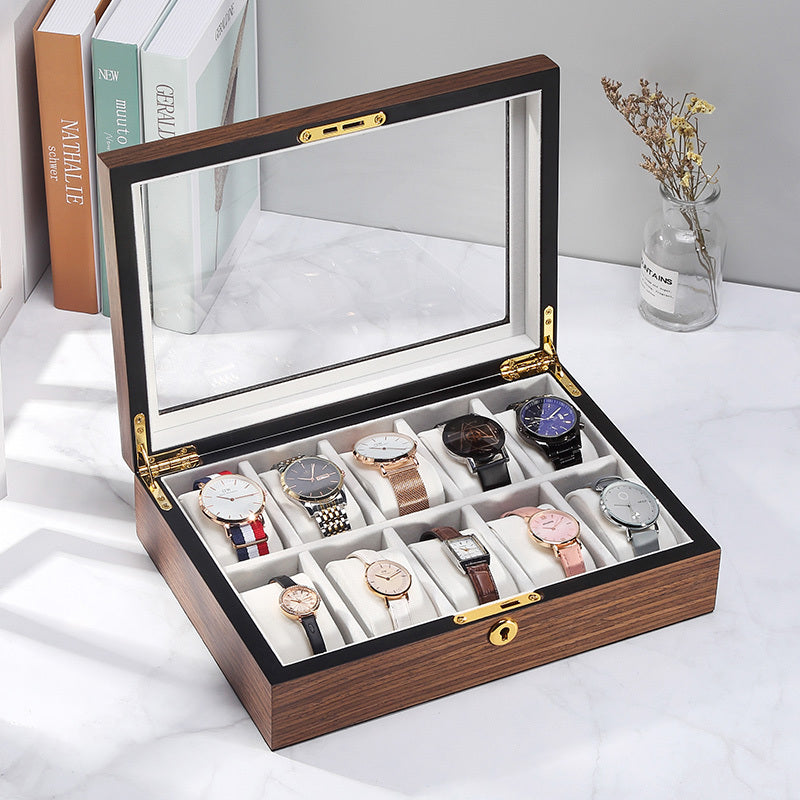 Light luxury wooden watch storage box with large capacity